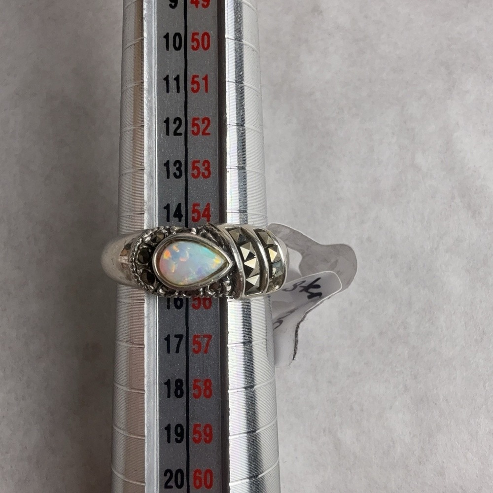 Sterling Silver 925 Opal Teardrop Band Ring Size 6 White Gemstone Statement